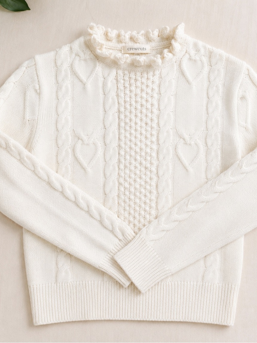 NWT JCREW Crewcuts Cream Ruffle Mock-Neck Cable Knit Sweater